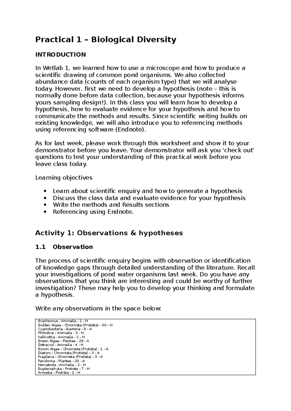 Week 3 BIOL Lab Notes: Exploring Biological Diversity and Hypothesis ...