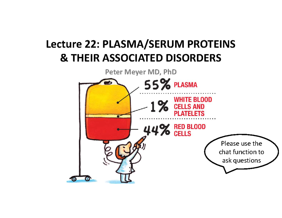 Lecture 22: Plasma Proteins & Associated Disorders - Oct 2023 - Studocu