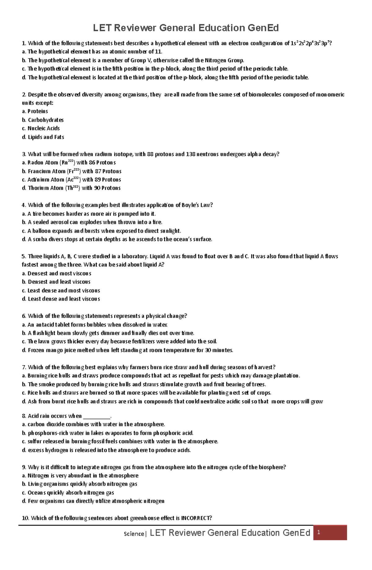 LET Reviewer: General Education for Gen Ed Science Topics - Studocu