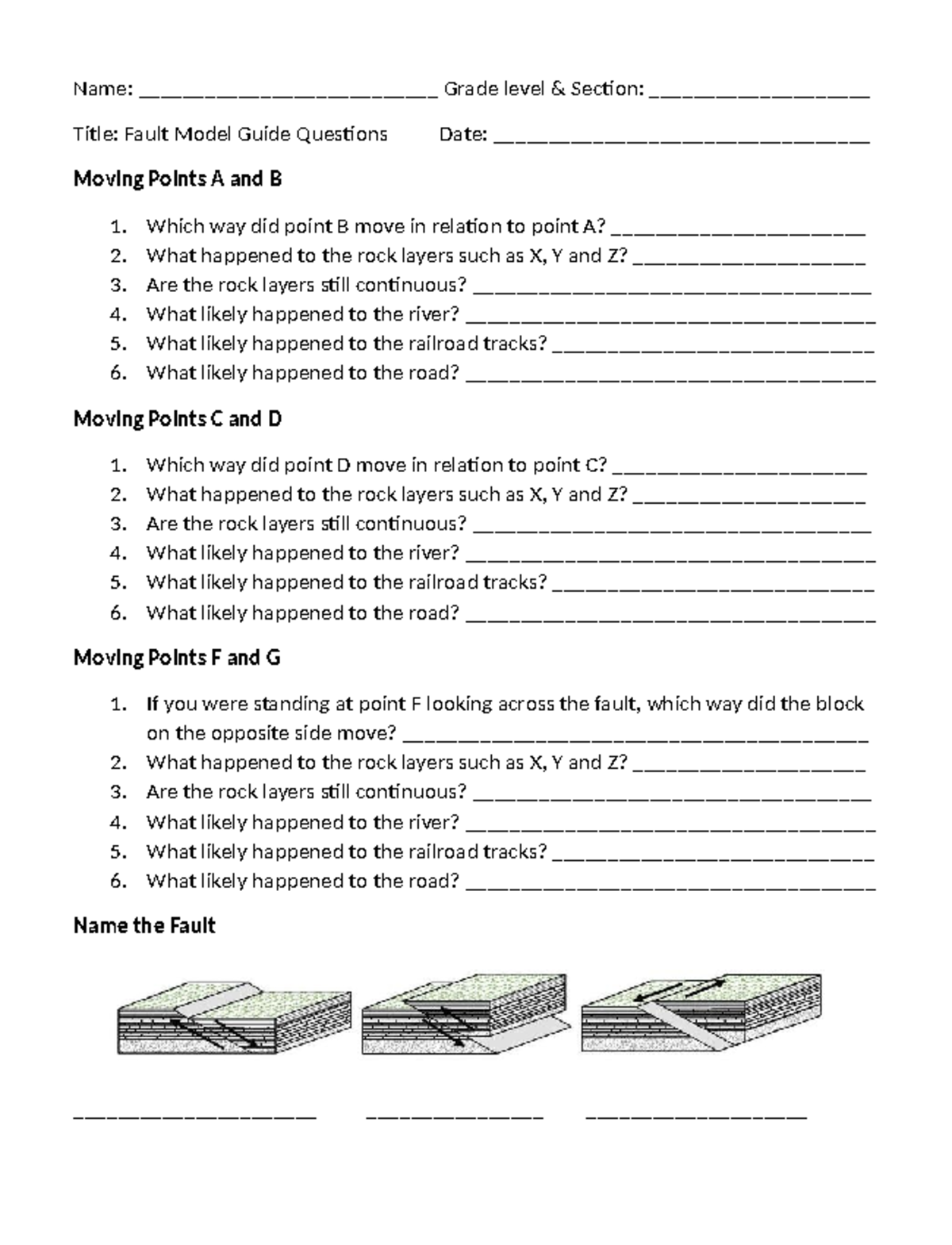 Fault activity guide questions - Name ...