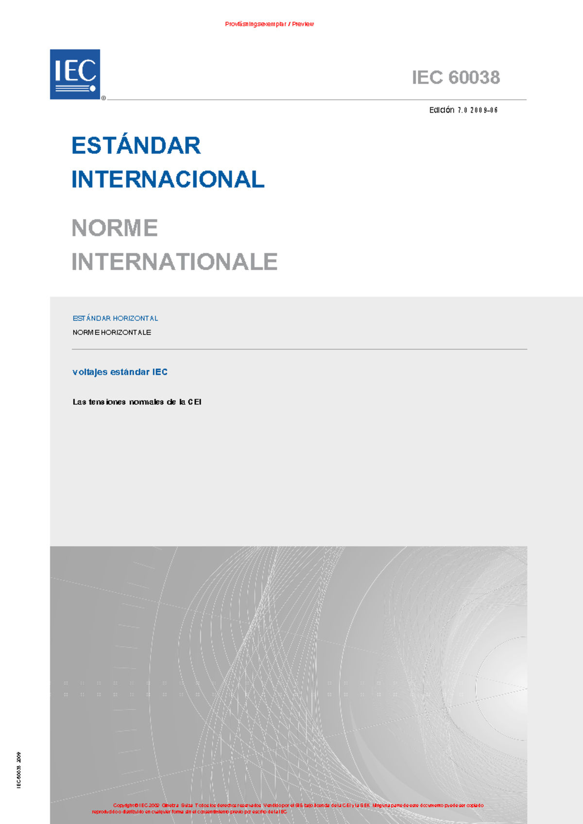 IEC 60038: Normativa de Tensión en Electricidad - Edición 2009 - Studocu