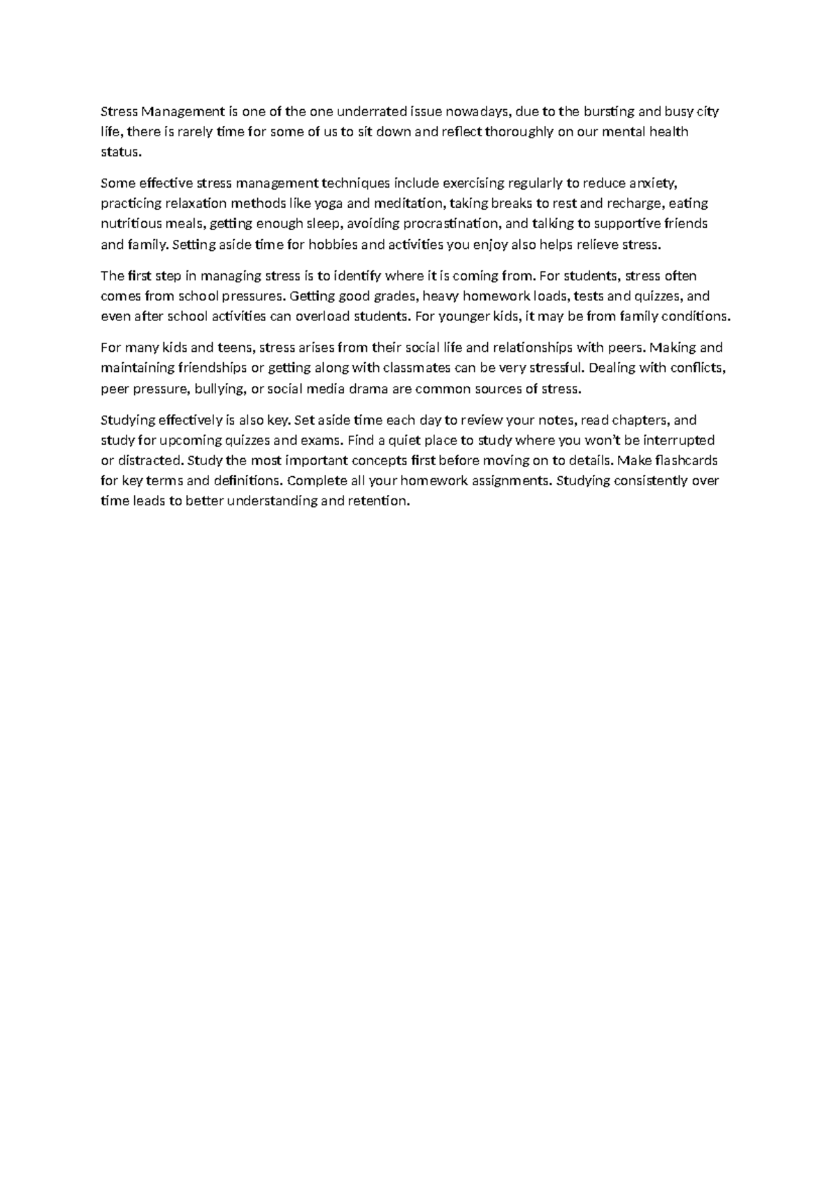 Stress Management Techniques: Lecture Notes (Stu) on Coping Strategies ...