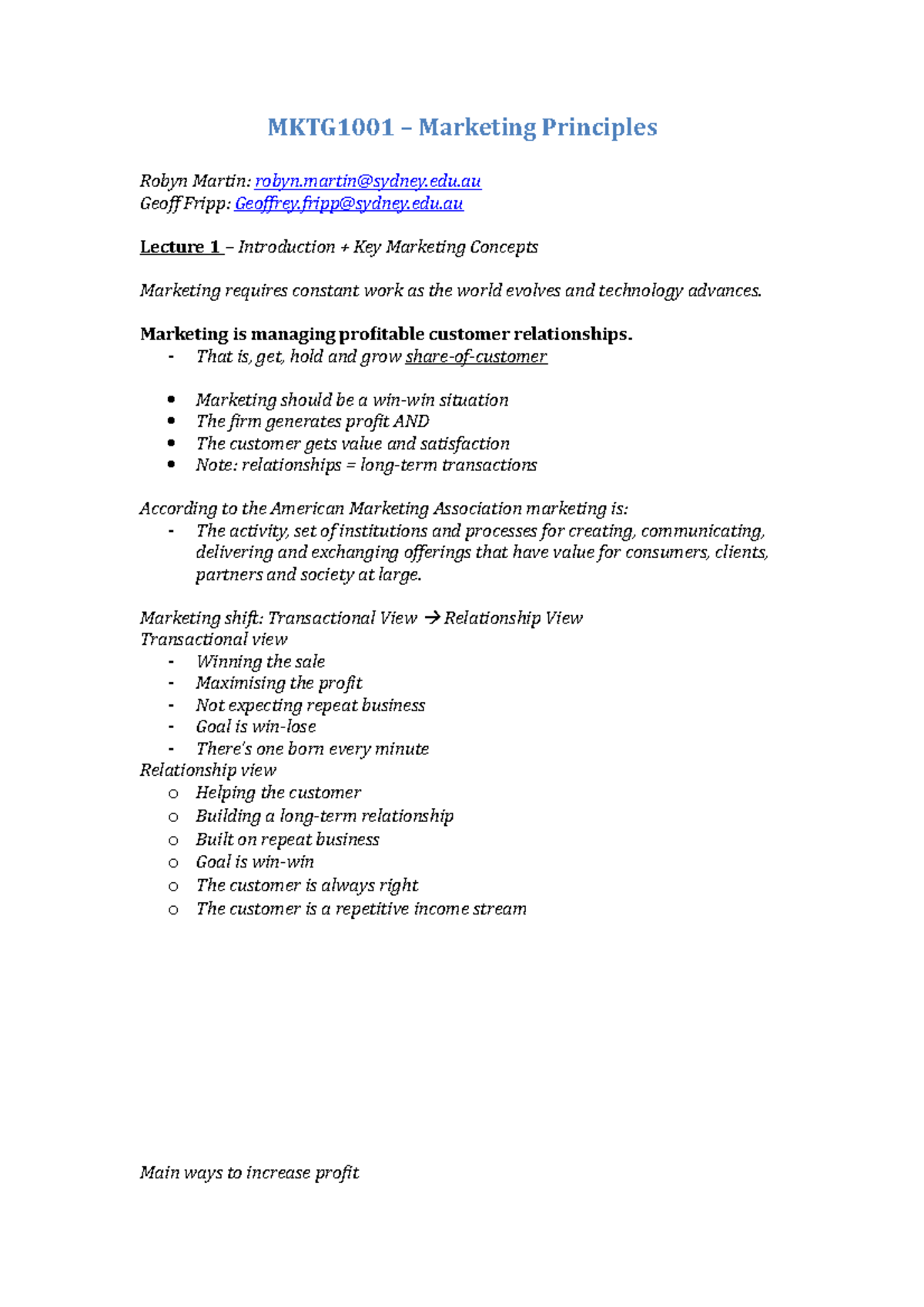 MKTG1001 – Lecture Notes on Marketing Principles (Lectures 1-13) - Studocu