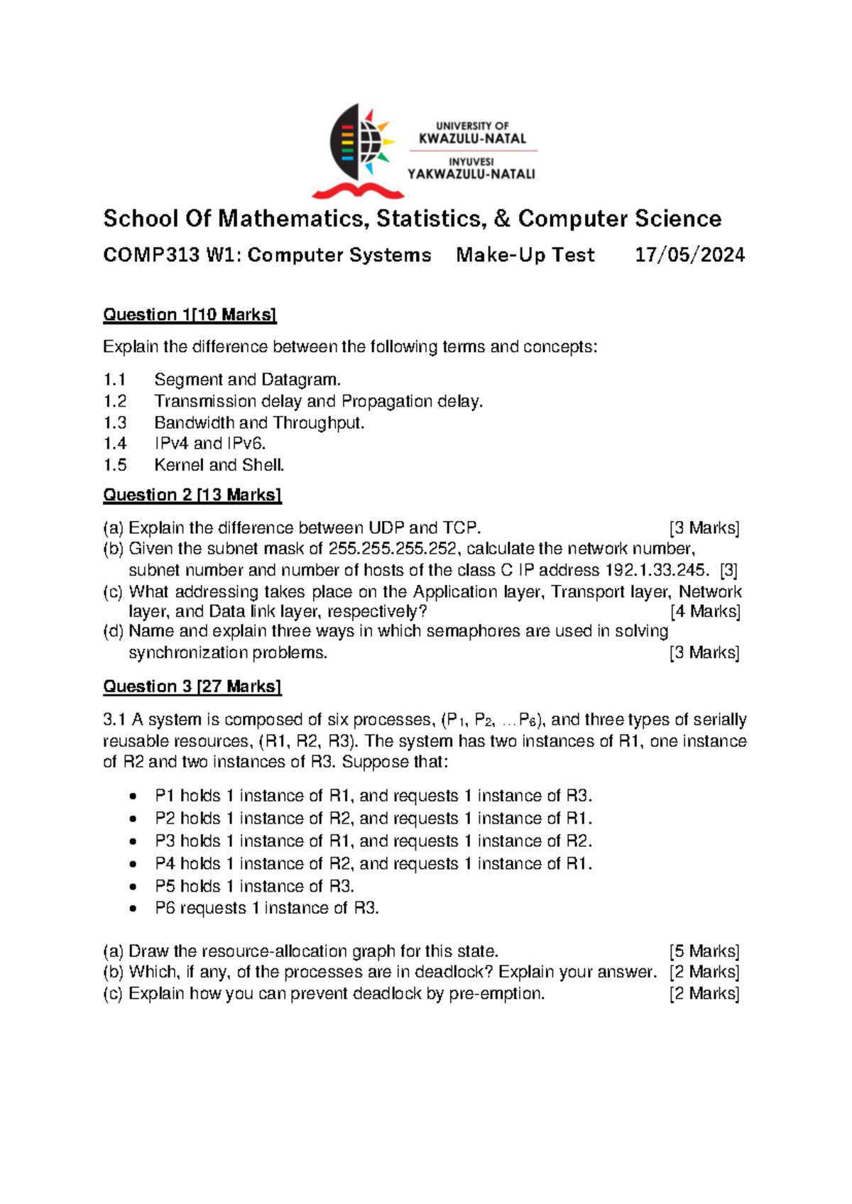 COMP313 W1: Computer Systems Makeup Test Practice Guide - Studocu