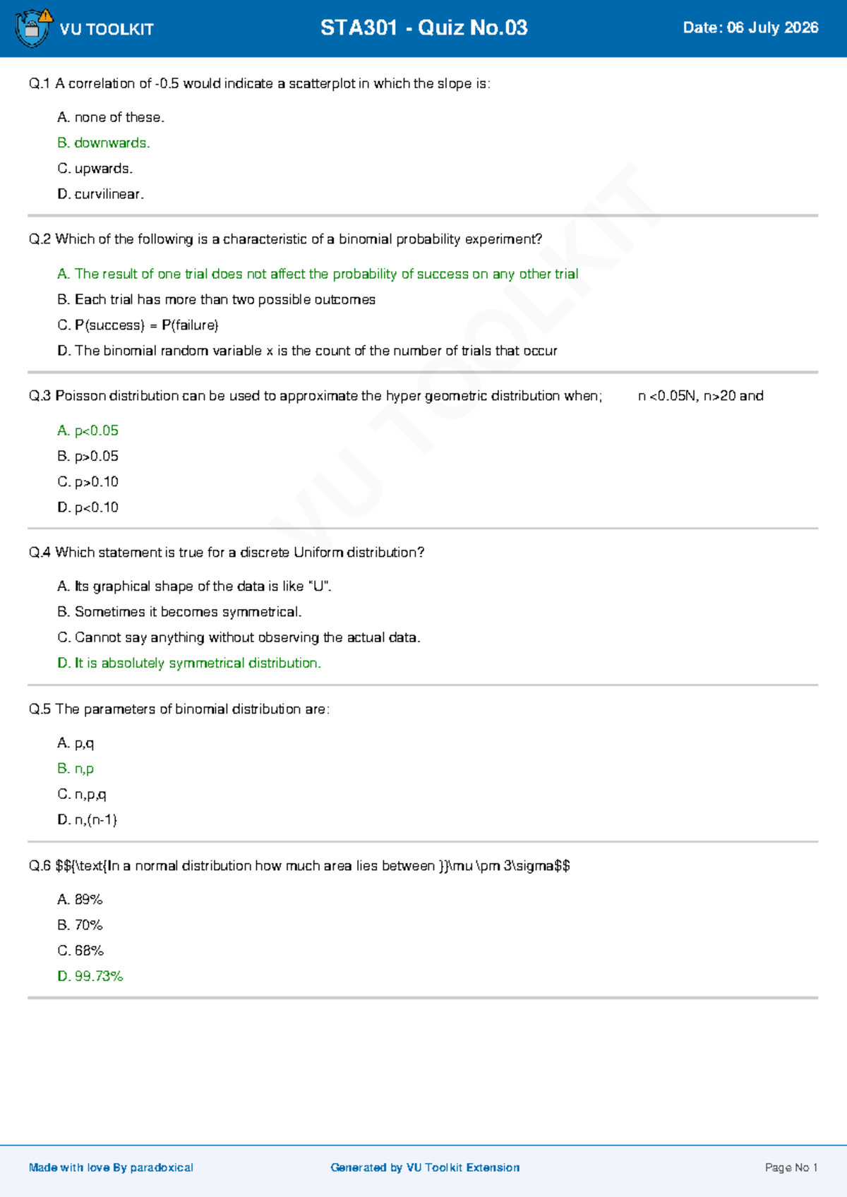 STA301 Quiz No.03 - Assignment Questions and Answers - Studocu