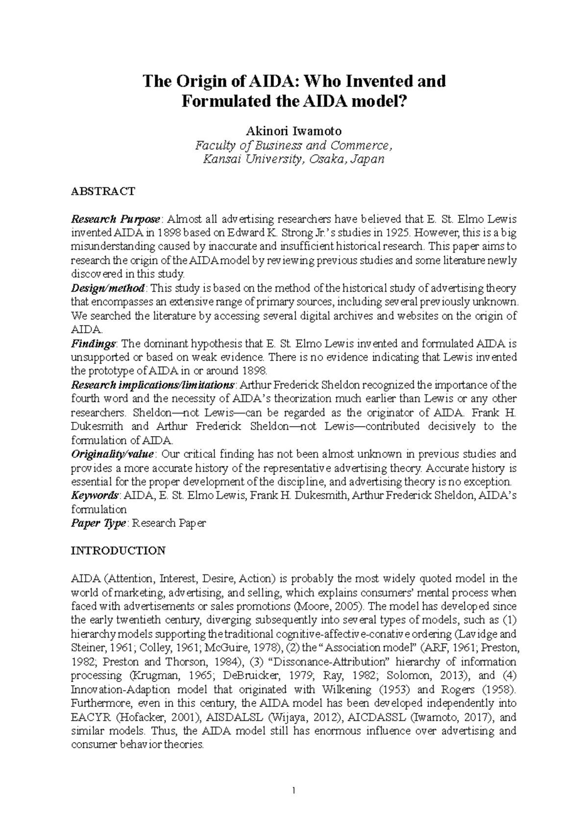 Iwamoto-Research on the True Origin of the AIDA Model (BUS101) - Studocu