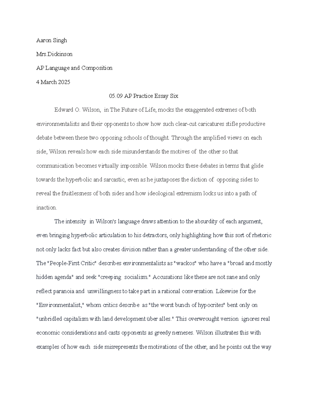05.09 AP Practice Essay Six - Google Docs - Aaron Singh Mrs AP Language ...