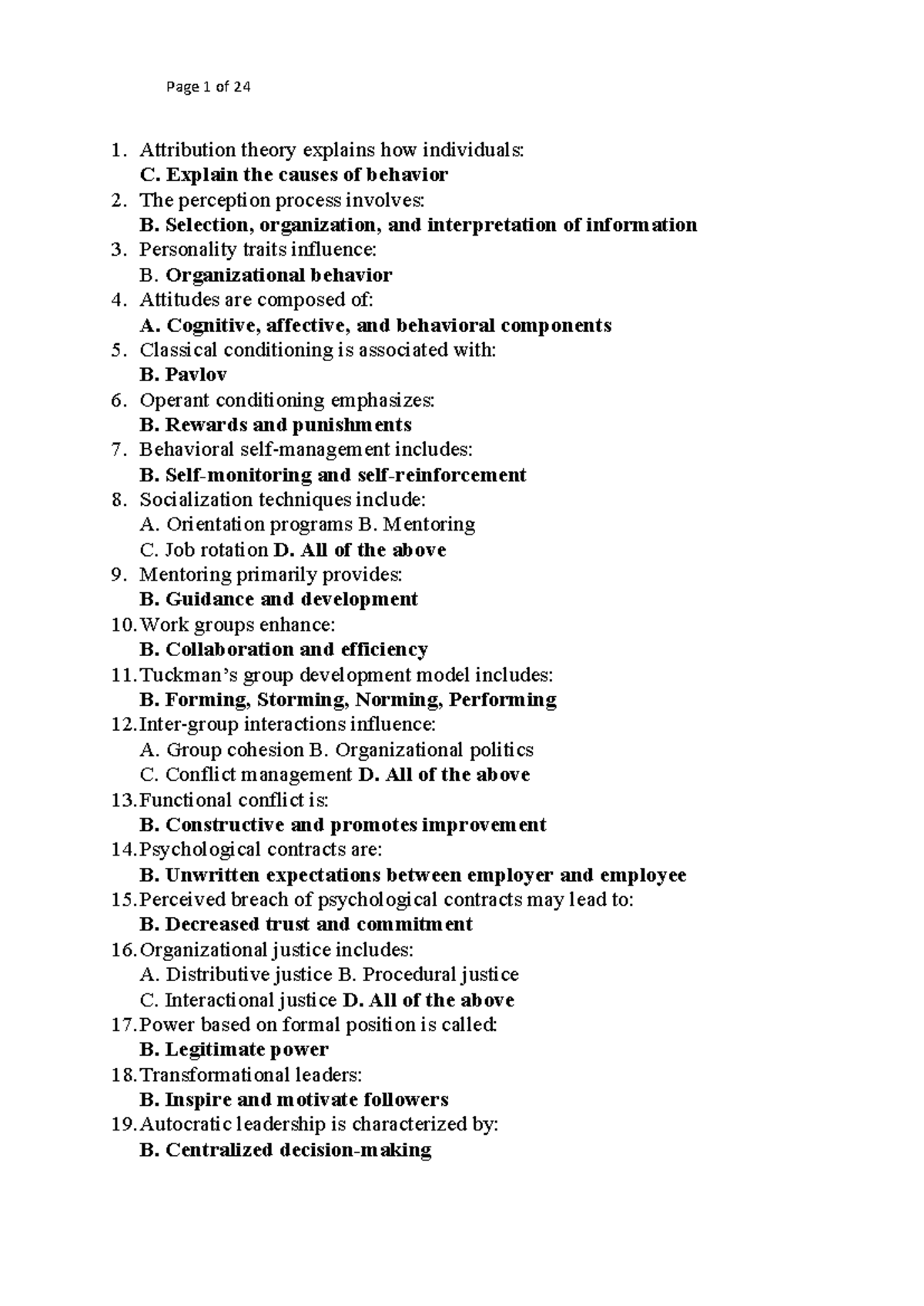 OB Final Exam Notes - Key Concepts in Organizational Behavior - Studocu