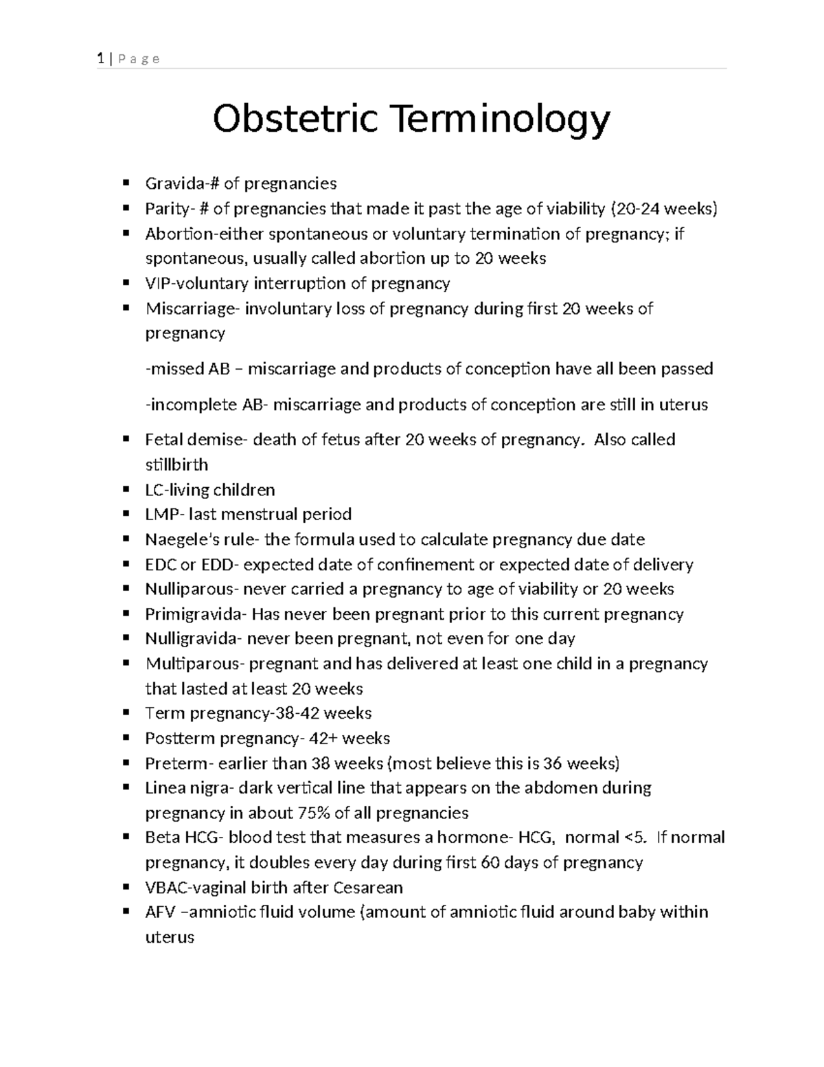 Obstetric Terminology: Key Terms for Pregnancy and Delivery - Studocu