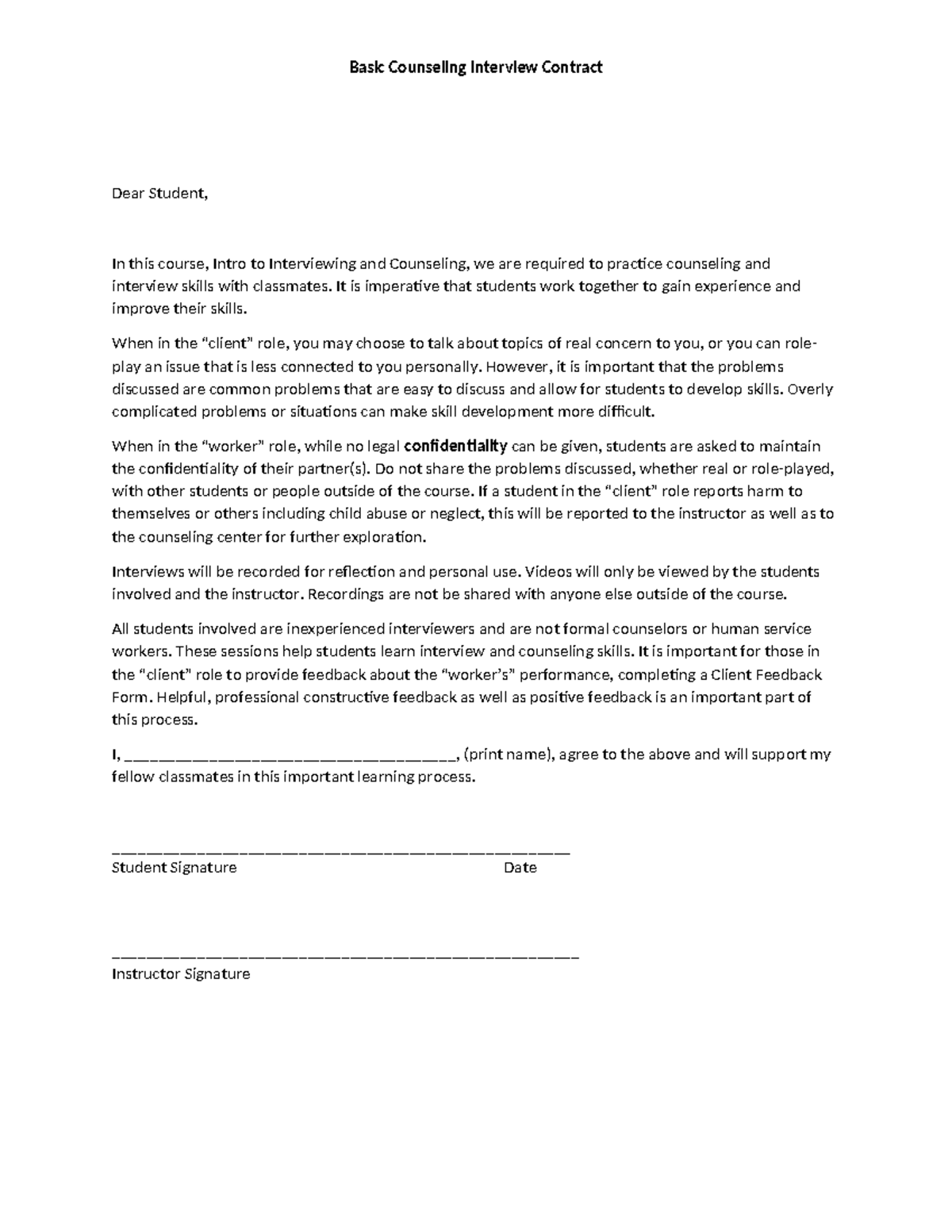 Intro to Interviewing & Counseling: Interview Contract - Studocu