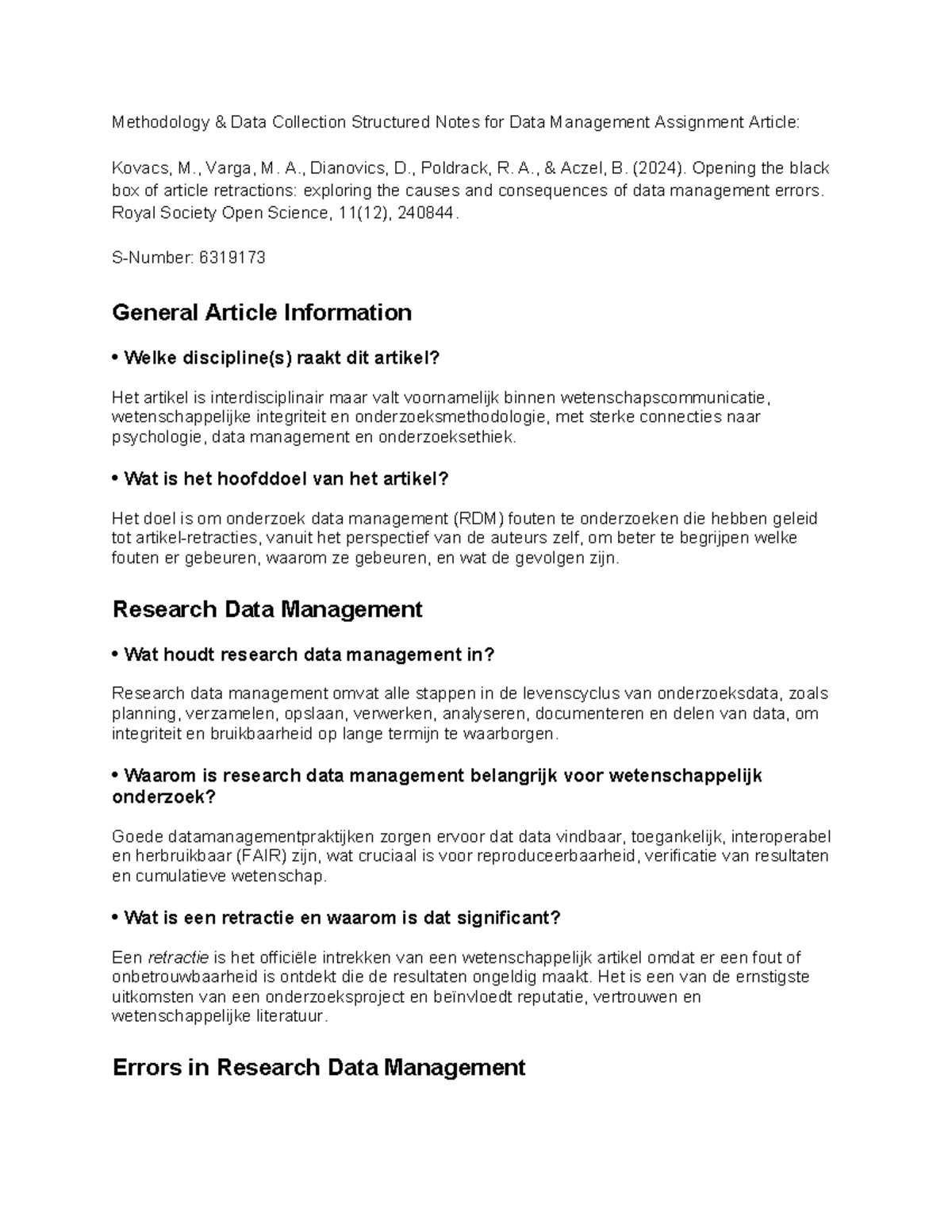 Methodology & Data Collection Notes for Data Management Assignment ...