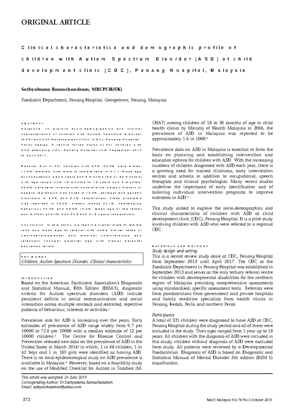 Clinical Characteristics of Children with Autism Spectrum Disorder (ASD ...