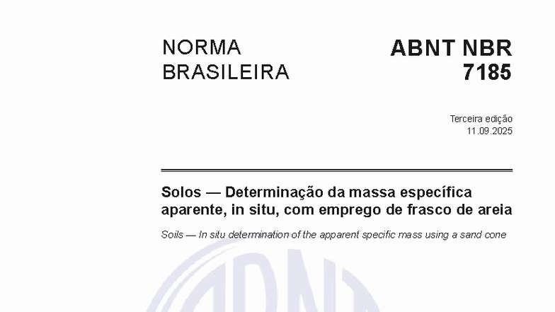 ABNT NBR 7185:2025 - Norma para Determinação da Massa Específica de Solos - Document Preview