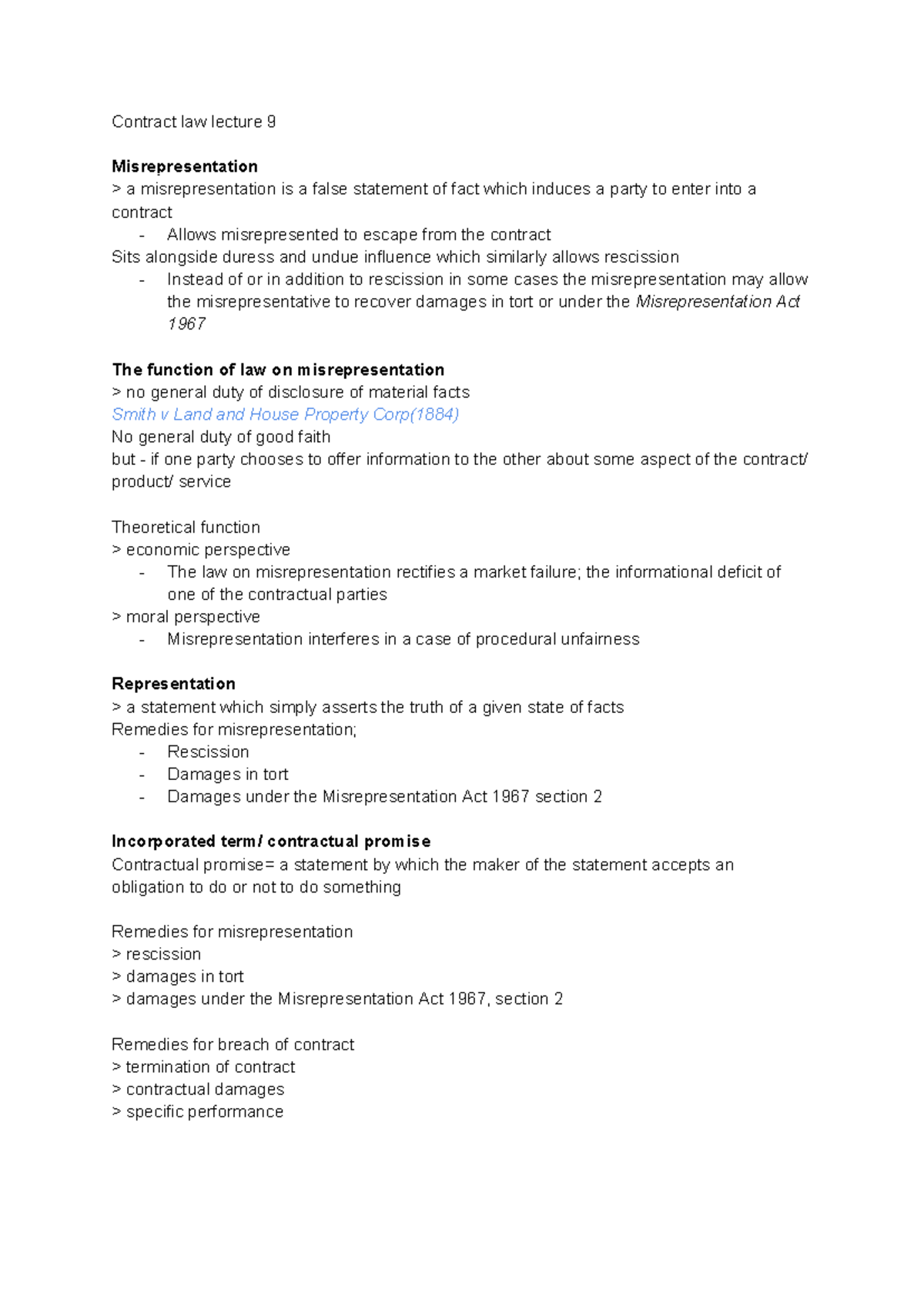Contract law lecture 9 - Studocu