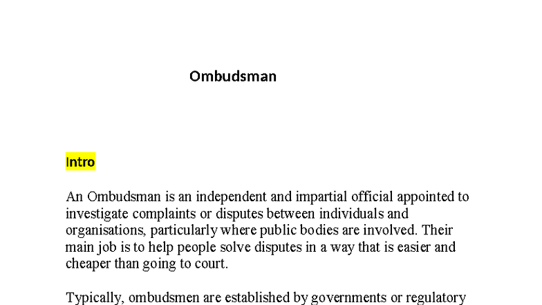 Ombudsman Overview: Roles, Powers, and Judicial Control - Studocu