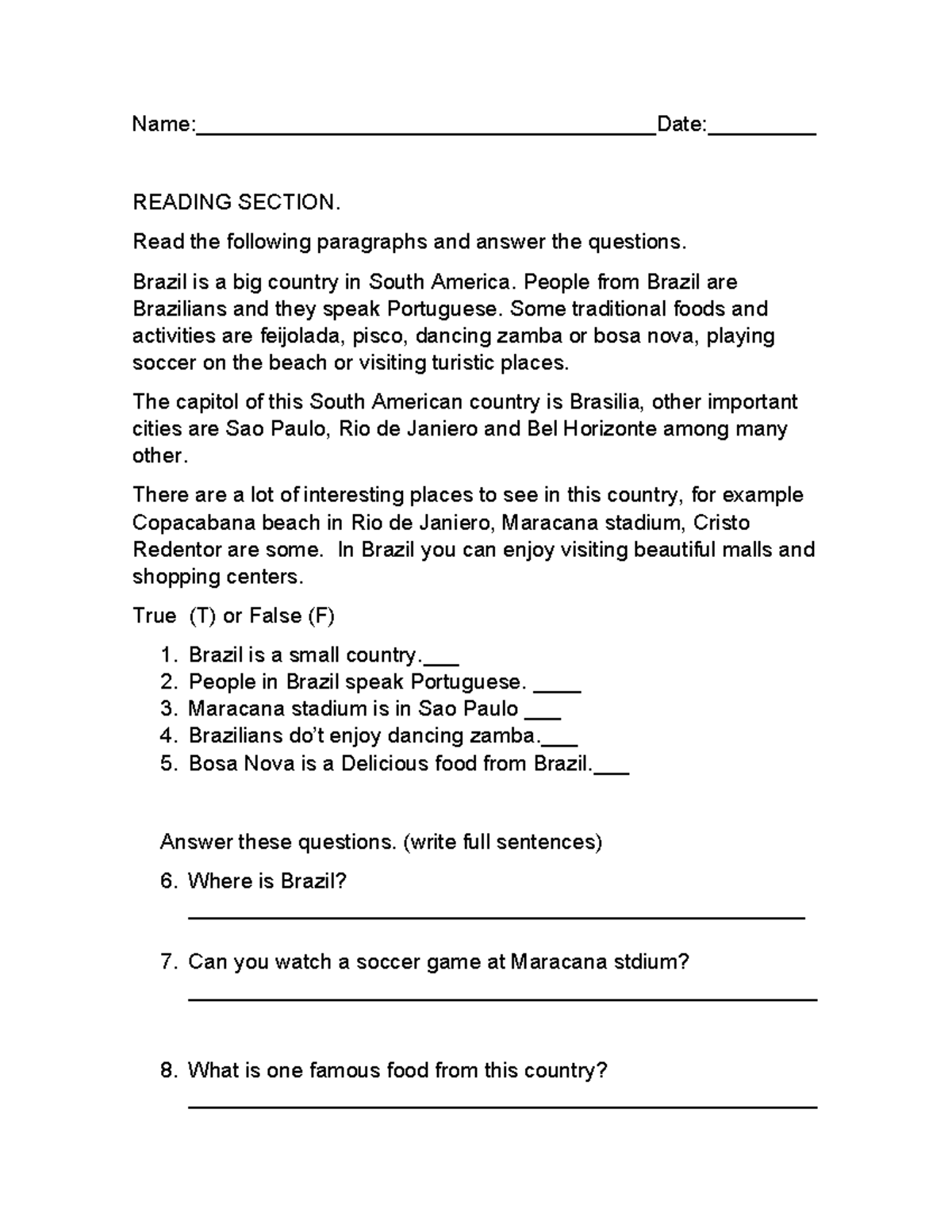 Examen Final A1: Reading & Listening Comprehension Questions - Studocu