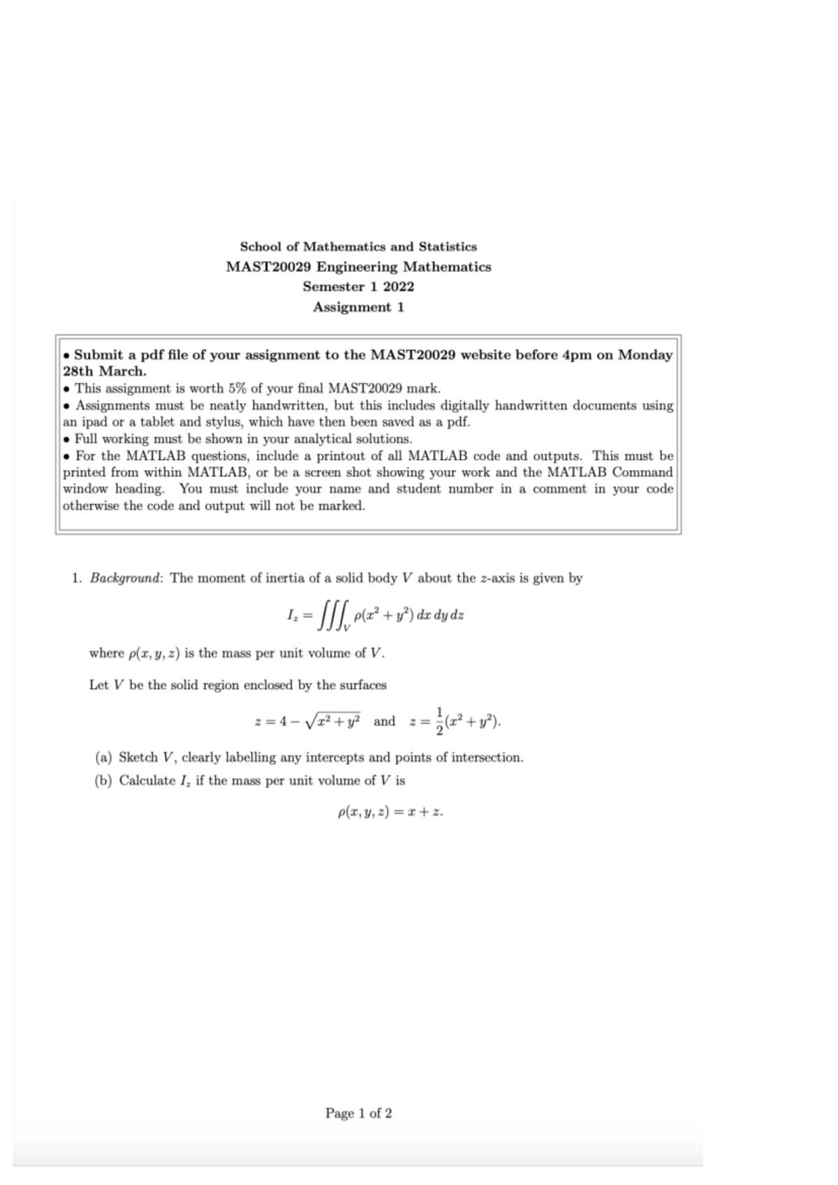 MAST2002 9 Assignment 1 2022 - School of Mathematics and Statistics ...