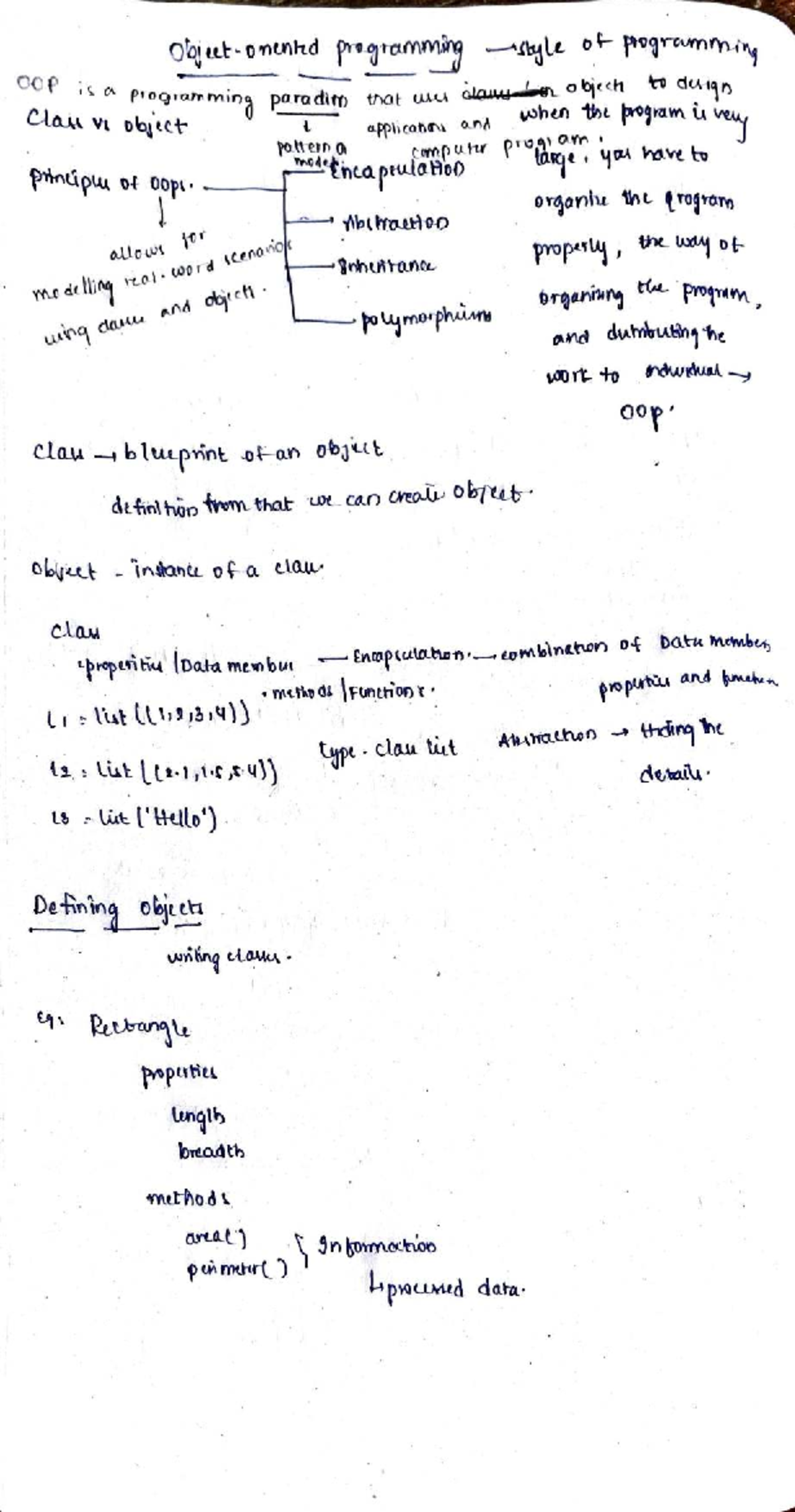 OOP Concepts and Implementation in Python - Class VI Programming - Studocu