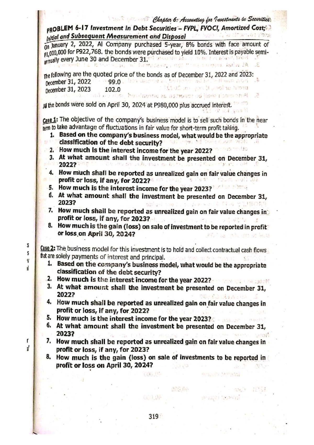 Chapter 6: Accounting for Investments in Securities - Problem Set and ...