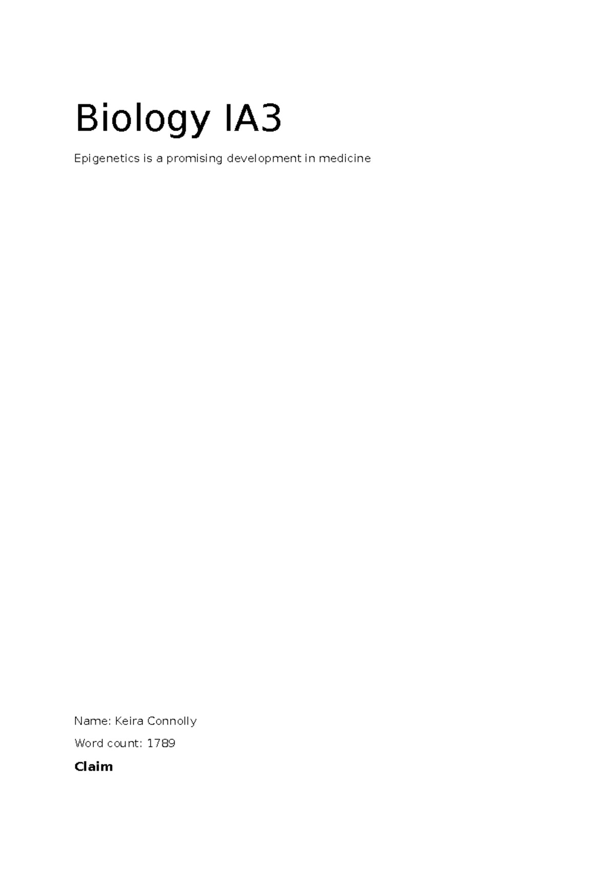 IA3 Biology Research: Epigenetics as a Promising Cancer Treatment - Studocu