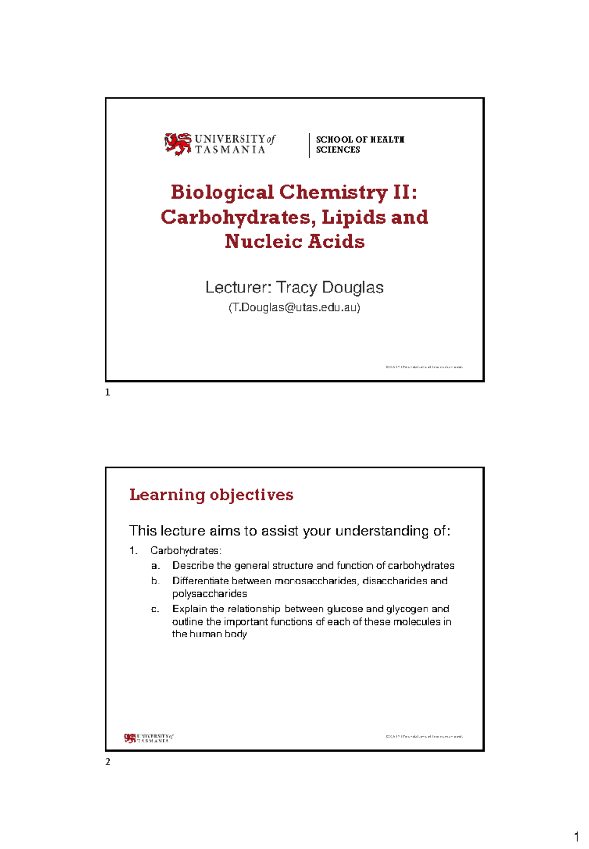 Biological Chemistry II: Carbohydrates, Lipids, and Nucleic Acids ...