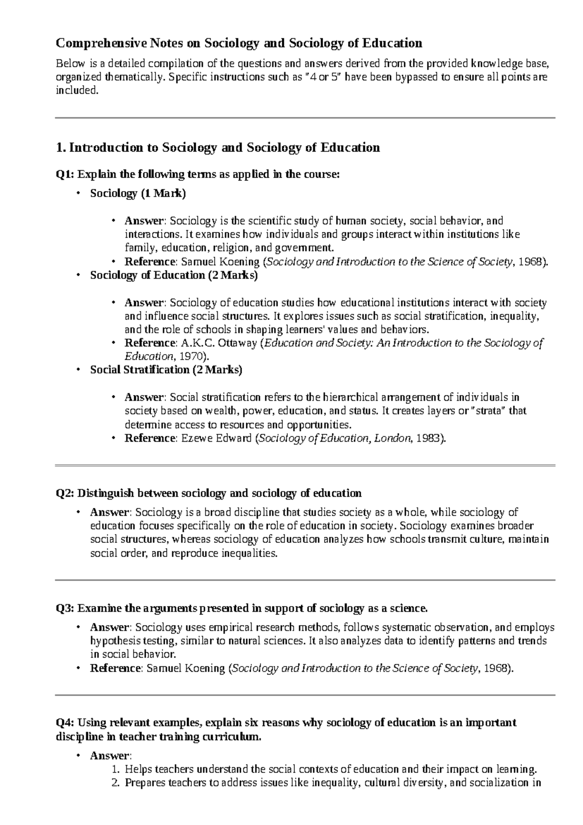 Sociology and Education Insights: Comprehensive Notes for SOC 101 - Studocu