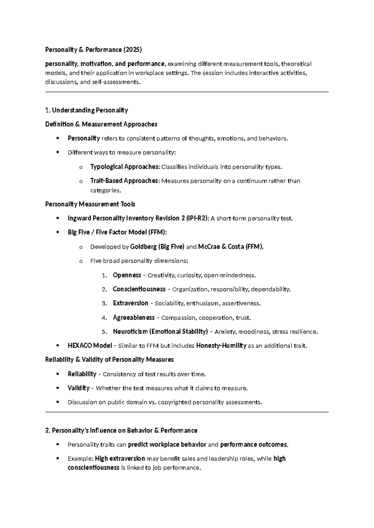 Personality Summary 2025 - Personality & Performance (2025) personality ...