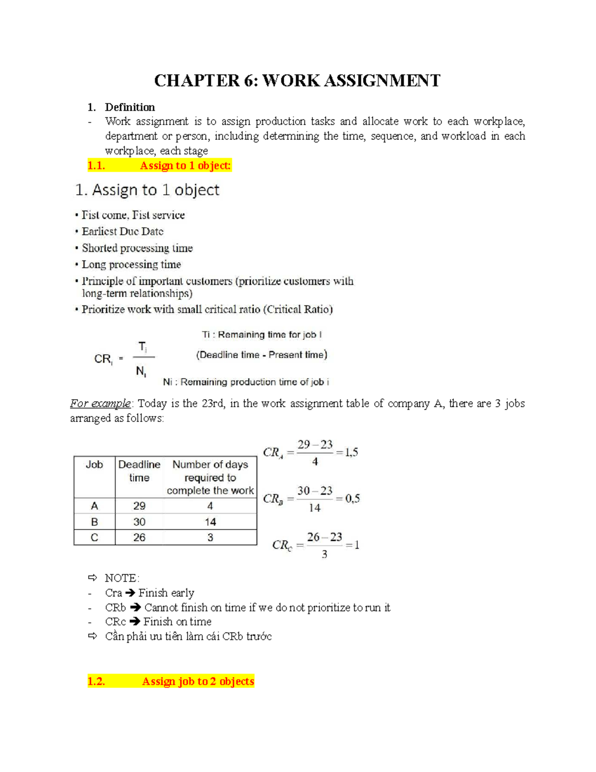 CHAPTER 6: WORK ASSIGNMENT 1 - Production Task Allocation Techniques ...