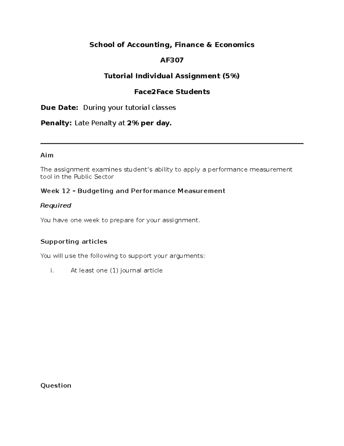 AF - Week 12 Tutorial Assignment: Budgeting & Performance Measurement ...