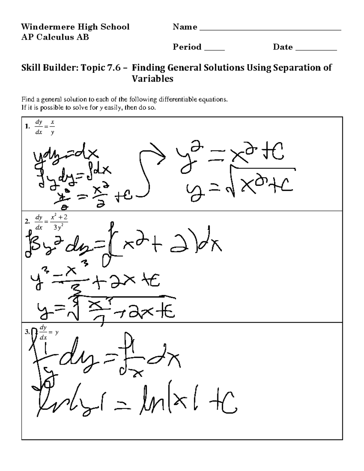 Topic+7 - Assignment for AP calc ab - Windermere High School Name