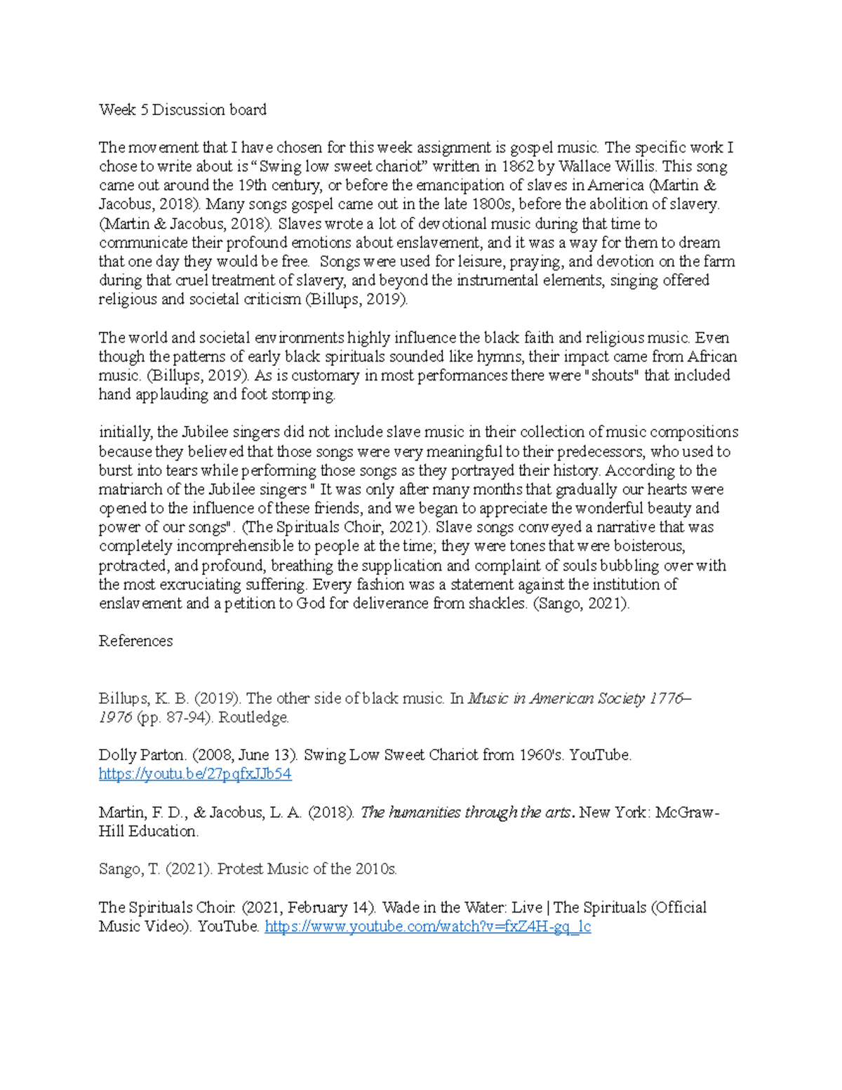 Week 5 Discussion Board: The Impact of Gospel Music on Black Faith ...