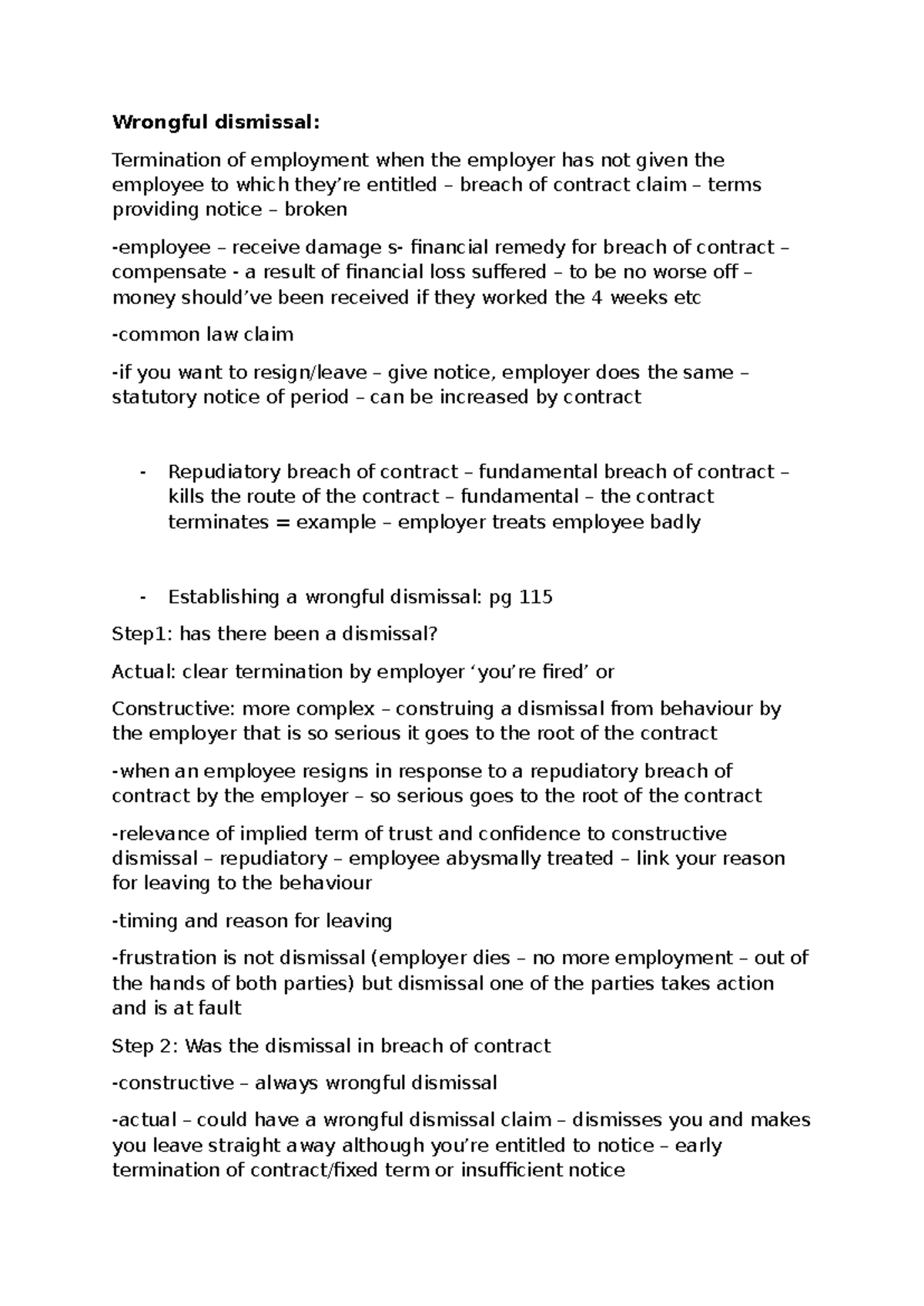 Wrongful Dismissal Analysis: Legal Principles and Case Studies (LAW 101 ...