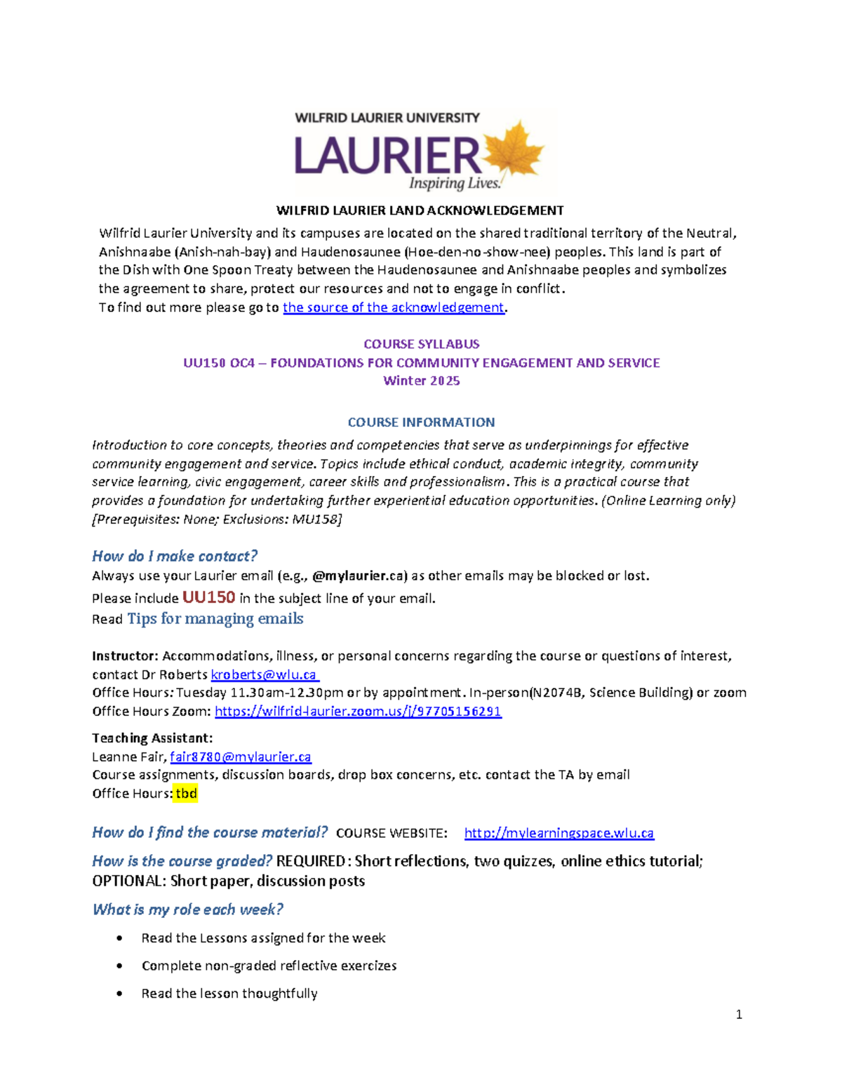 UU150 OC4 Syllabus: Foundations for Community Engagement - Winter 2025 ...