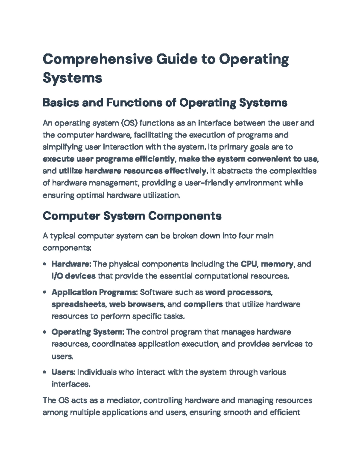 Comprehensive Overview of OS: Structure, Functions & Goals - Studocu