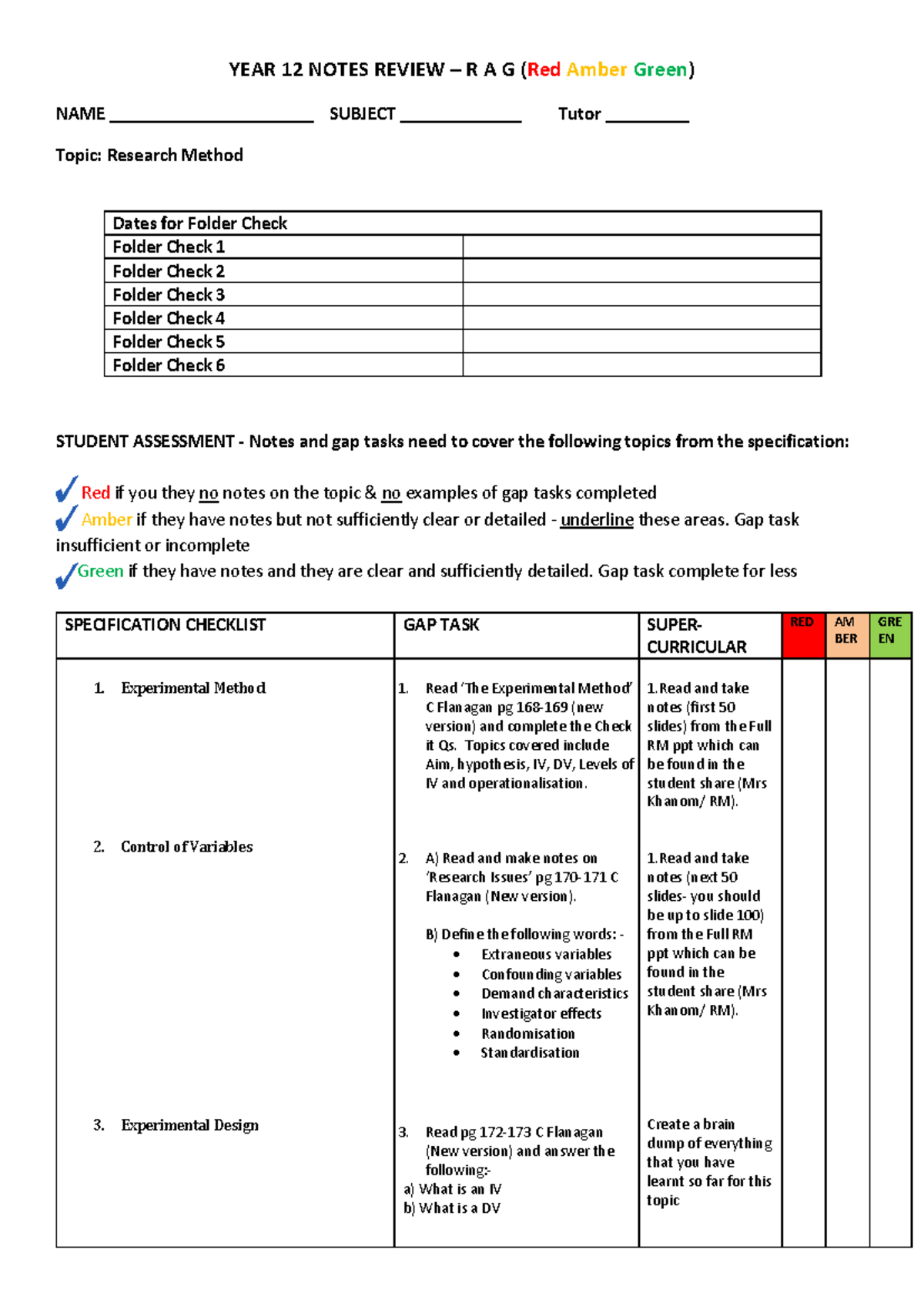 YEAR 12 RESEARCH METHODS NOTES REVIEW (R A G) - Studocu
