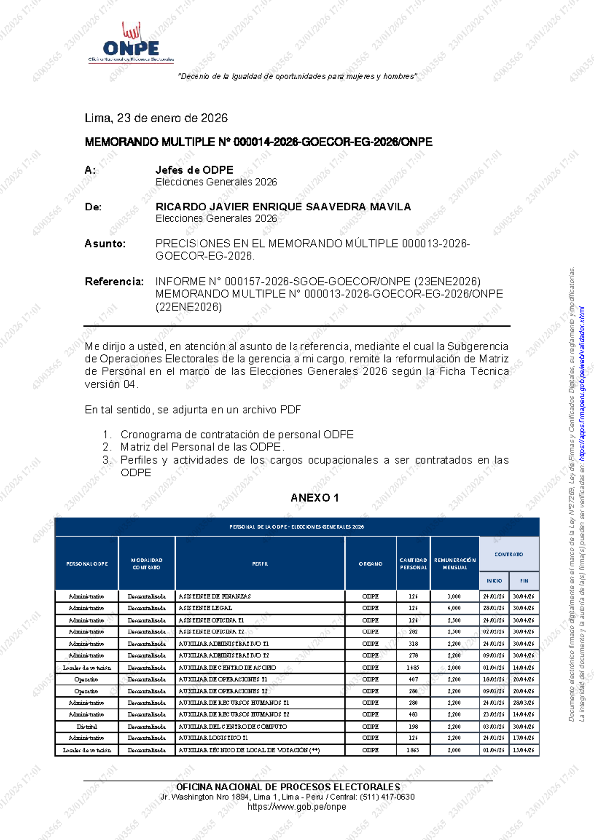 Memorando Múltiple 000014-2026: Elecciones Generales ONPE 2026 - Document Preview