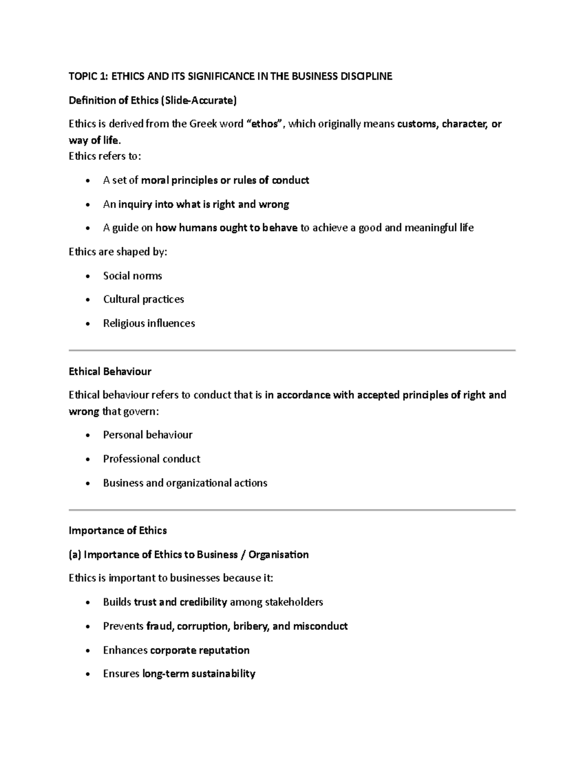 CRG650 Final Notes: Ethics in Business and Professional Conduct - Studocu