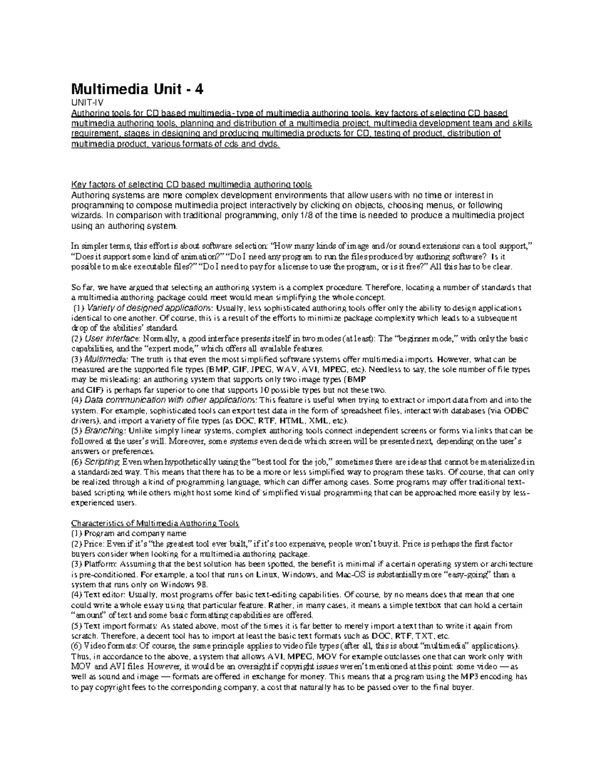 UNIT 4 - Multimedia Unit - 4 UNIT-IV Authoring tools for CD based ...