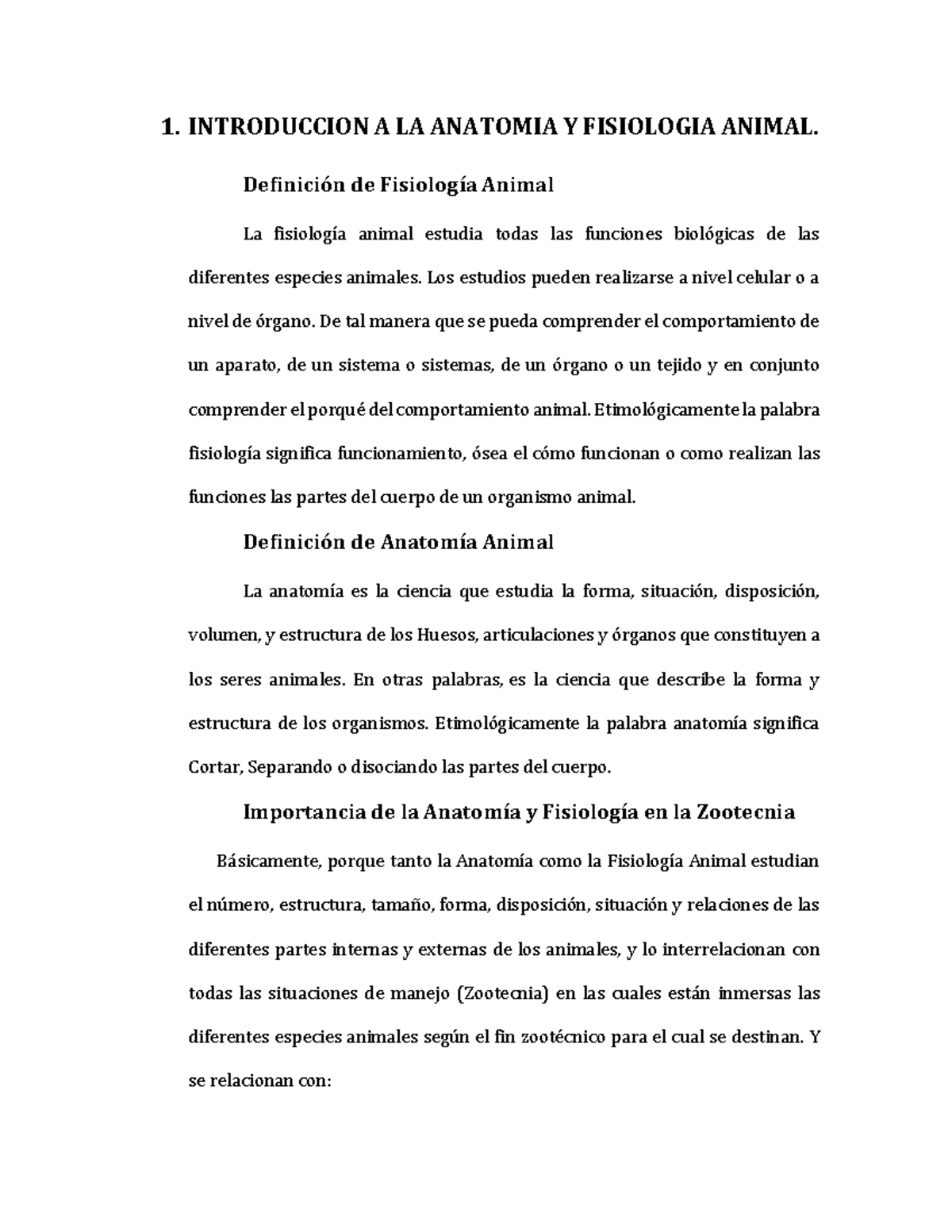 Tema 1 Introducción A La Anatomía Y Fisiología Animal En Zootecnia