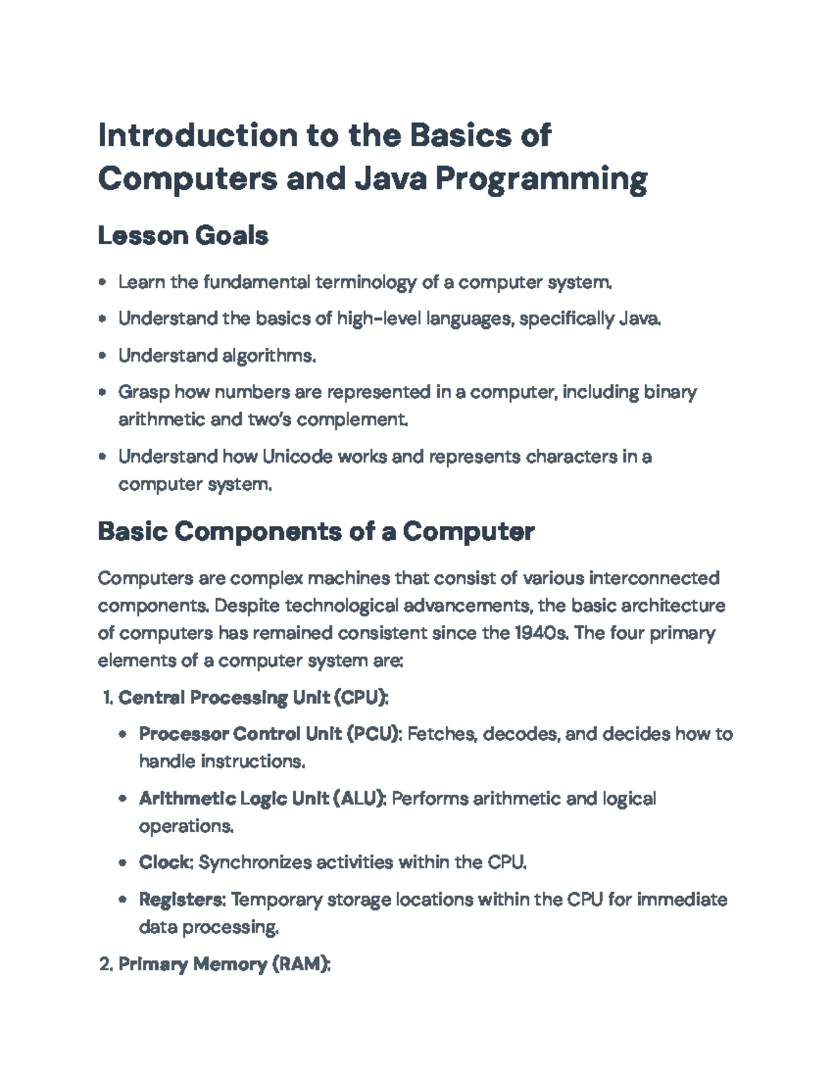 Comprehensive Java Programming Concepts Overview (CS101 ...