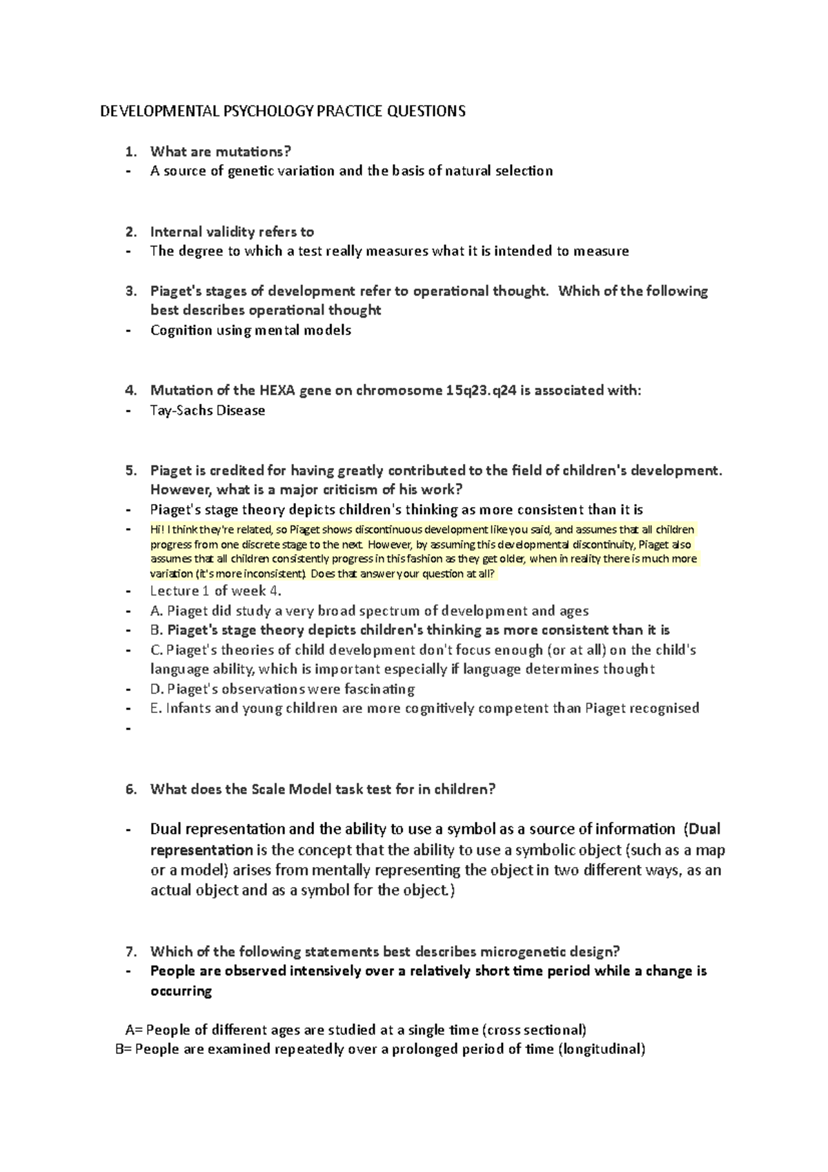 Developmental Psychology Practice Exam Questions 2017 (PSY 101) - Studocu