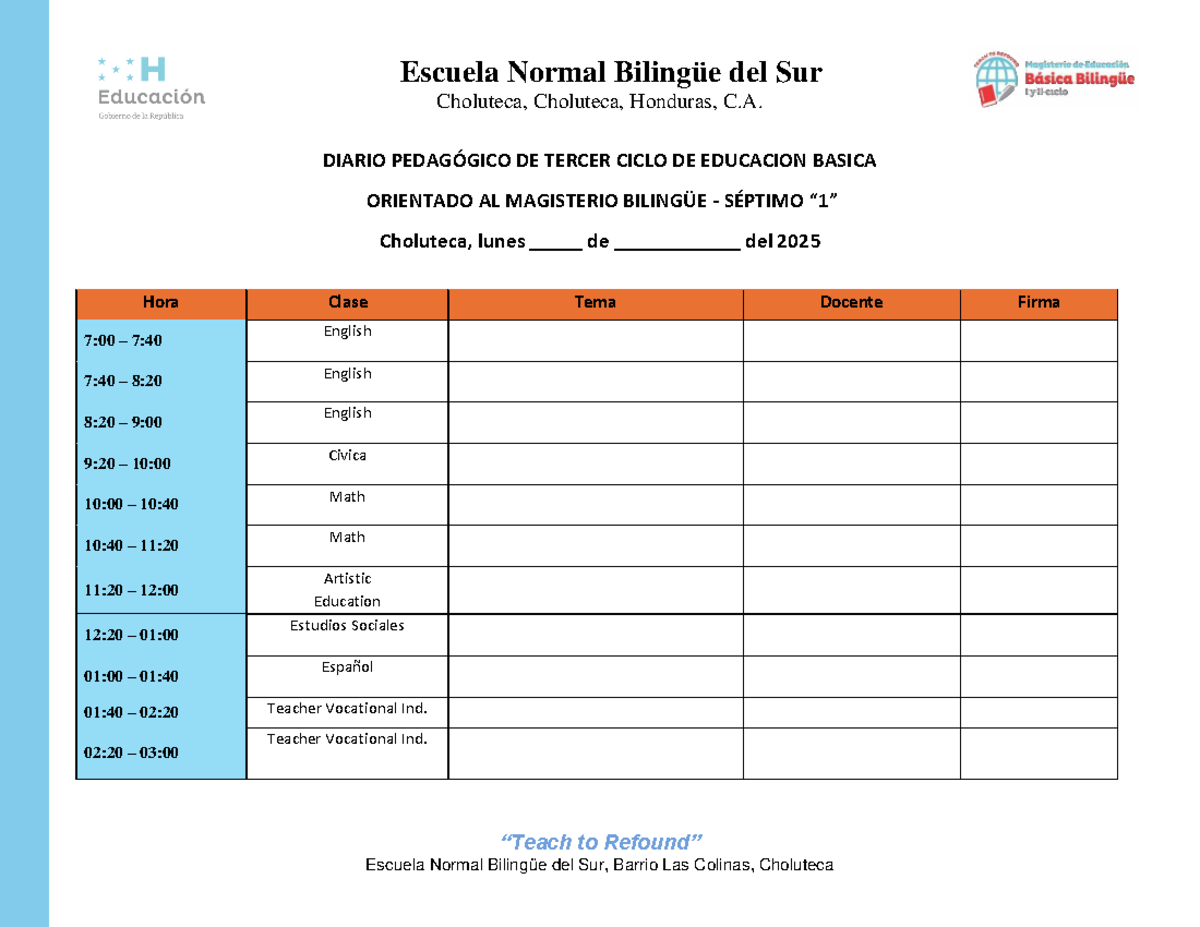 Diario Pedagógico Tercer Ciclo 2025 - Escuela Normal Bilingüe - Studocu