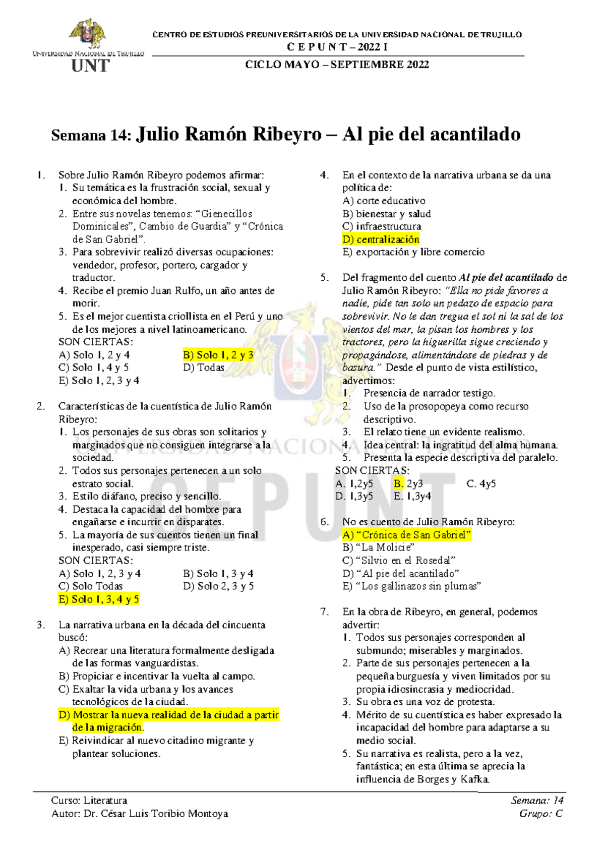 Literatura 2022 I - Semana 14: Análisis de Julio Ramón Ribeyro - Studocu