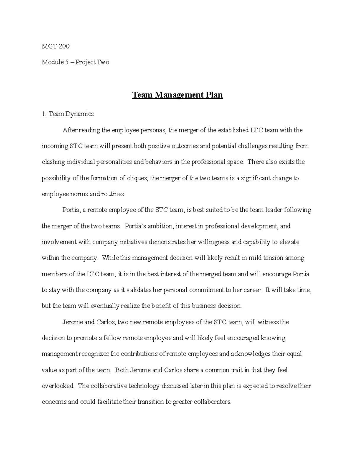 MGT - Project 2 Management Plan and Team Dynamics Analysis - Studocu