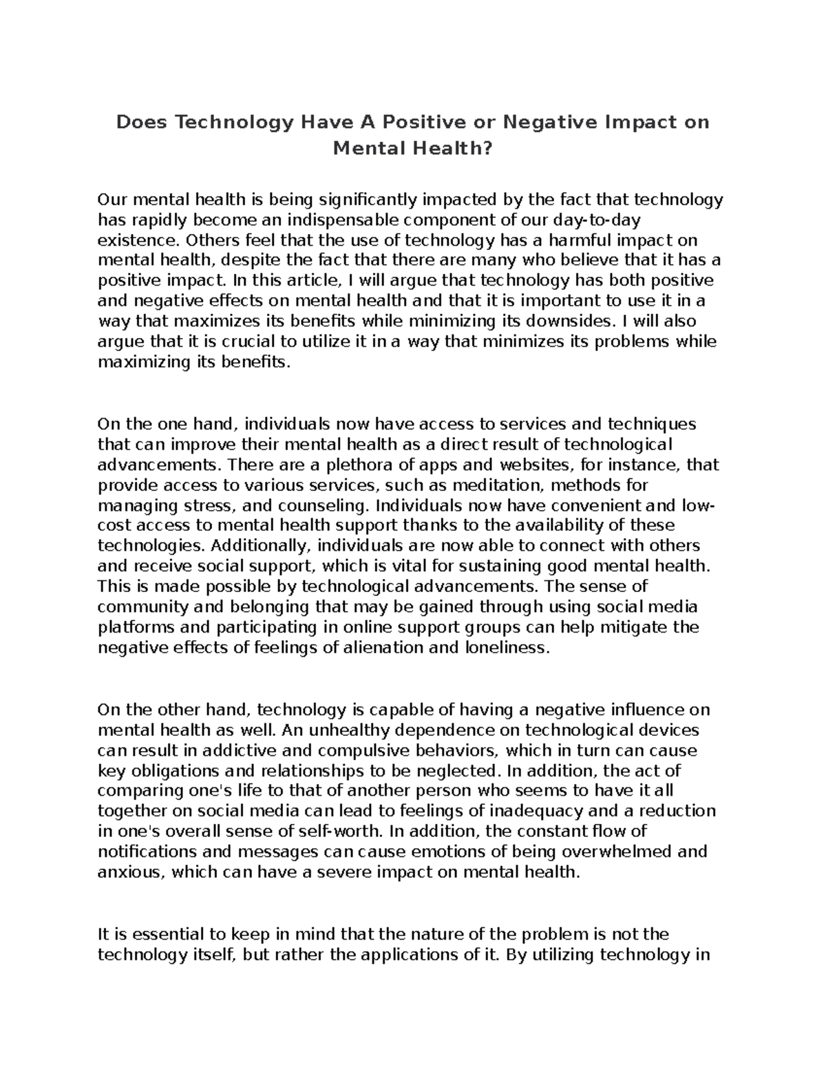 Does Technology Have A Positive or Negative Impact on Mental Health ...