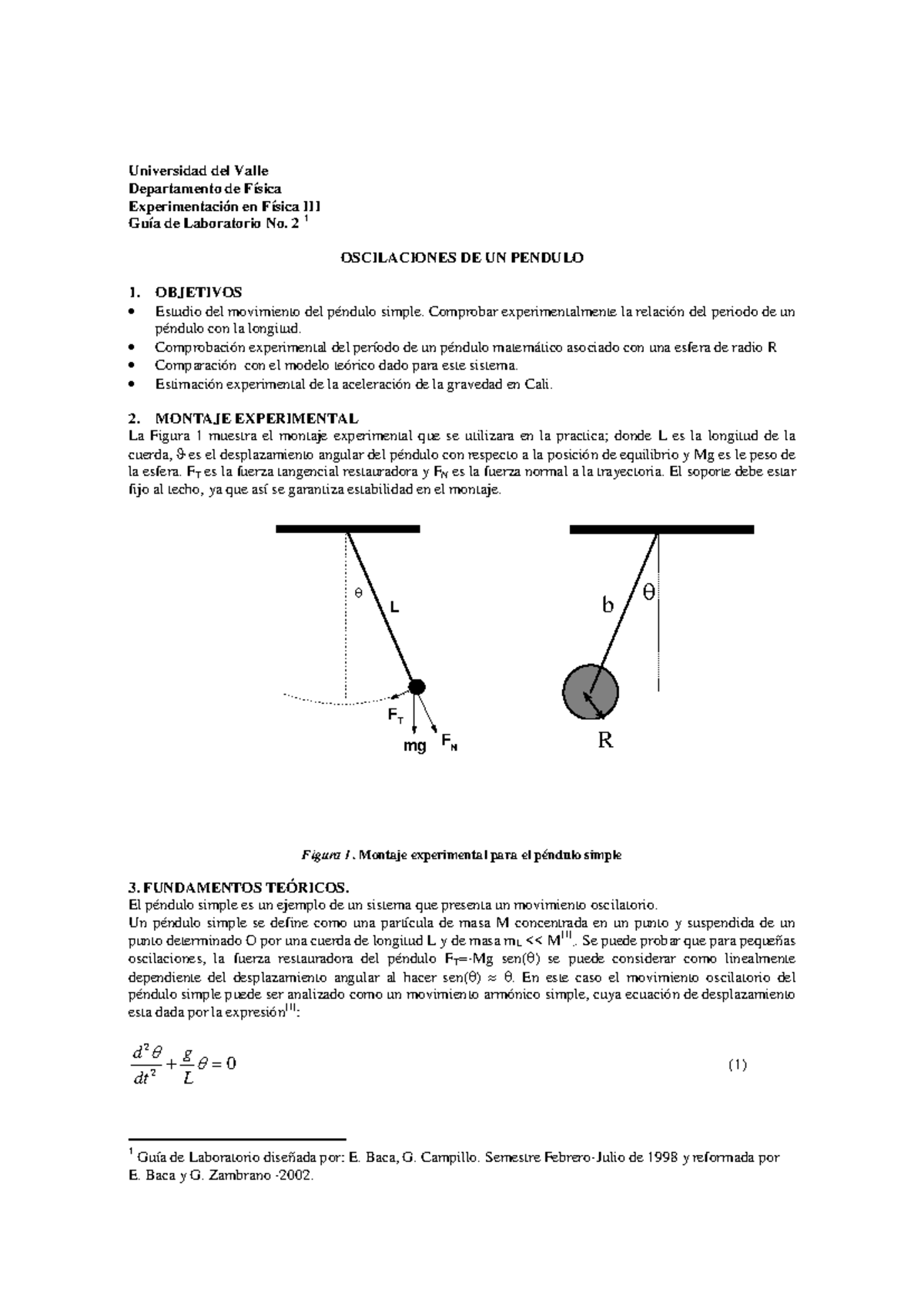 2 Oscilaciones de un pendulo - Universidad del Valle Departamento de ...