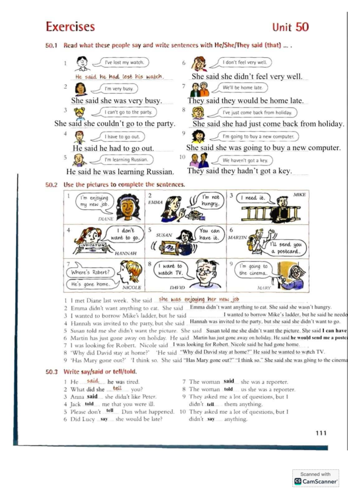 Reported Speech Practice Exercises 50.1 & 50.2 - Studocu