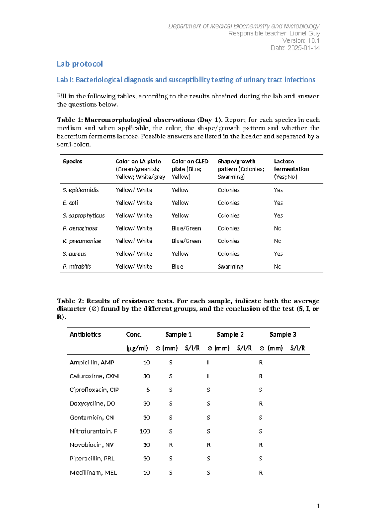 Lab Protocol - Bacteriological Diagnosis & UTI Susceptibility Testing ...
