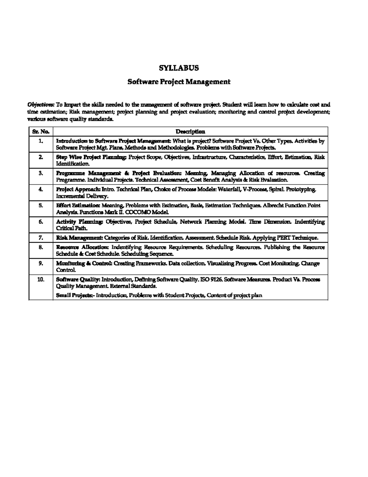 Software project managment 1 - SYLLABUS Software Project Management ...