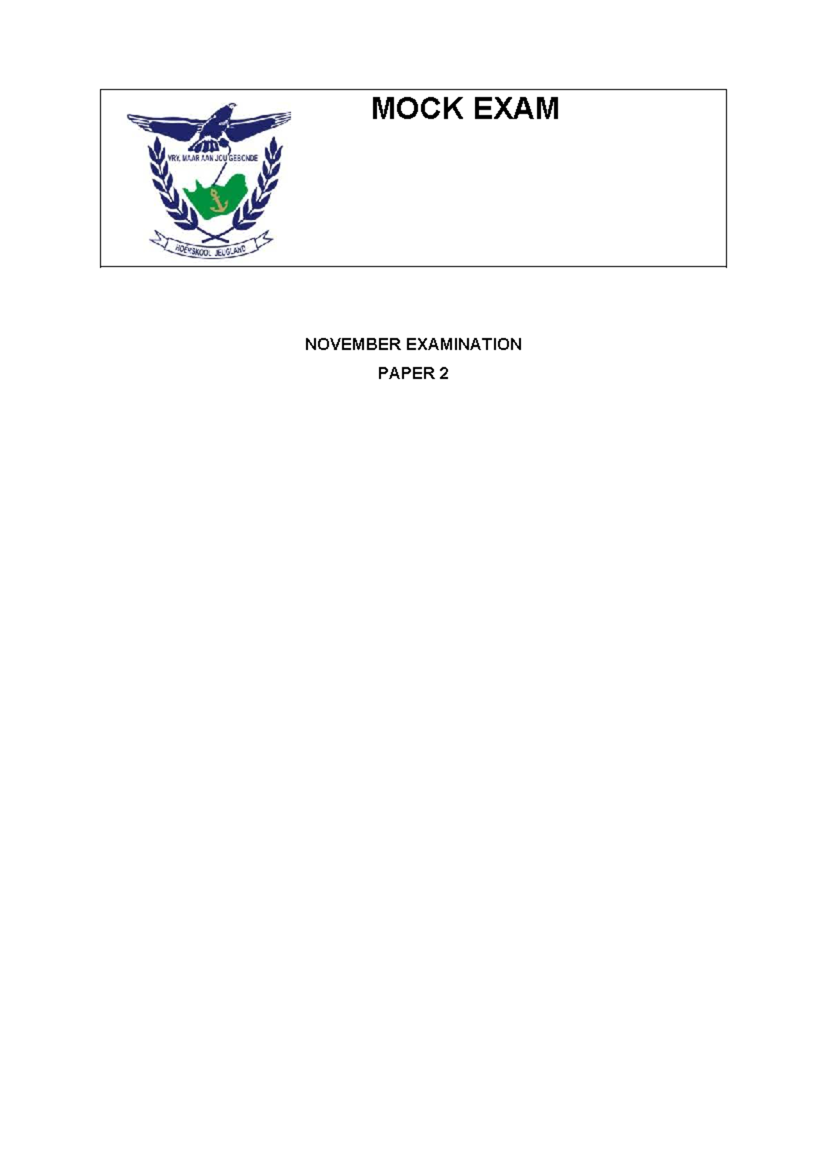 Grade 8 Maths Nov Exam P2 Mock Examination Paper - Studocu